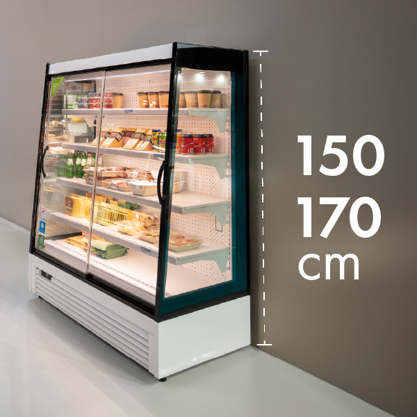 Expositores alimentares compactos FUTURO 2 com 150 cm e 170 cm de altura Expositores alimentares compactos FUTURO 2 com 150 cm e 170 cm de altura